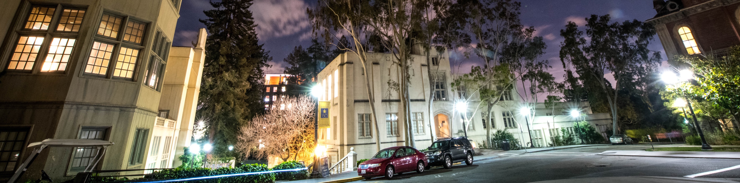 Philosophy Hall at night, viewed from Sproul Plaza